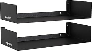 amazon basics Heavy Duty Wall Mounted Metal Bookshelf | CD DVD Storage Display for Home | Set of 2 | Black