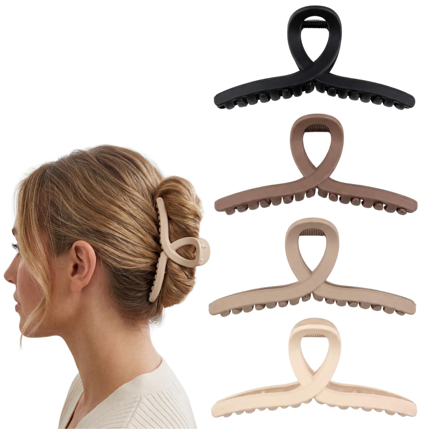 ANNA CREATIONS 4 Pcs Shark Hair Clips Large Strong Matte Hair Claw Pearl Clip Hair Barrette Strong Grip for Thick & Long Hair Accessories for Women & Girls