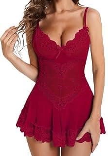 GirlFriend Babydoll Lingerie for Women Lace Chemise Beautiful Nightgown Sleepwear Dress