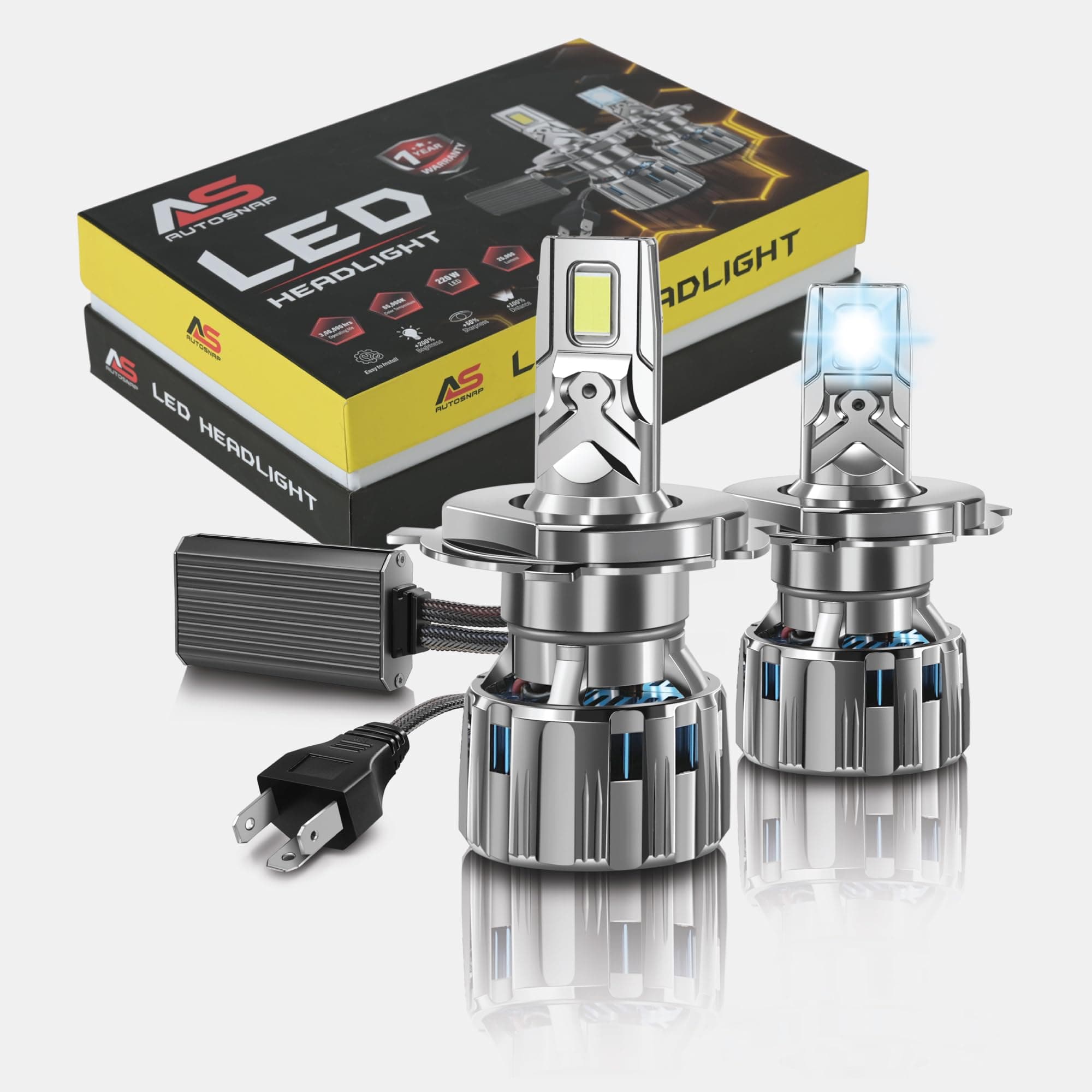 AUTO SNAP Headlight Car LED Bulbs 220W/22000 Lumens Super Bright LED Headlight Conversion Kit for Car 6500K Cool White 2 Year Warranty Set of 2 (H4)