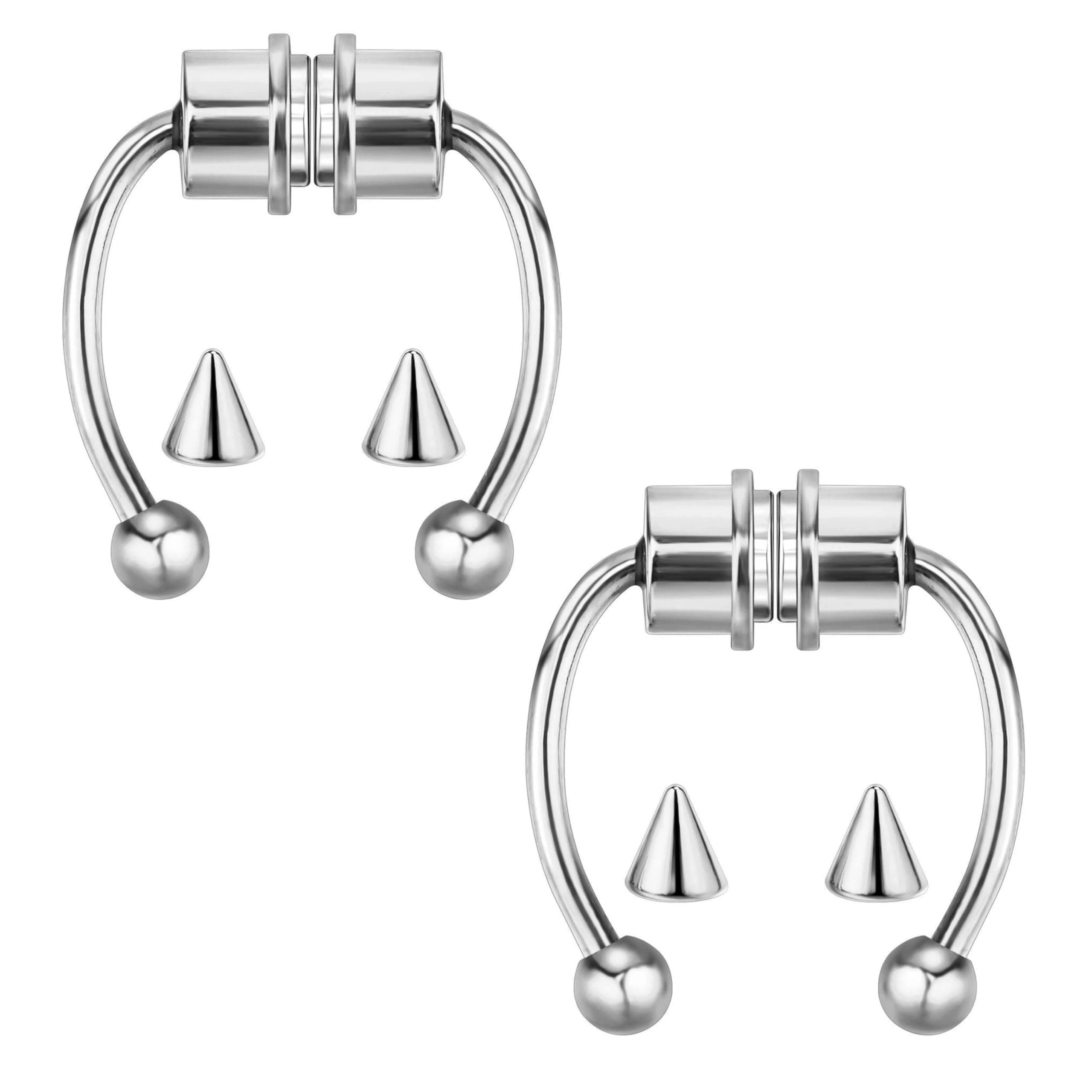 Via Mazzini Surgical Steel No-Tarnish No-Rusting 'Rebel-Edge' Clip-On Magnetic Punk Septum Clip For Men And Women (NR05143) 2 Pcs