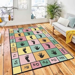 Hopscotch Play Rugs for Kids, ABC Alphabet Education Carpet, Playroom Bedroom Living Room Decor Learning mat(Pink,31x47 in)