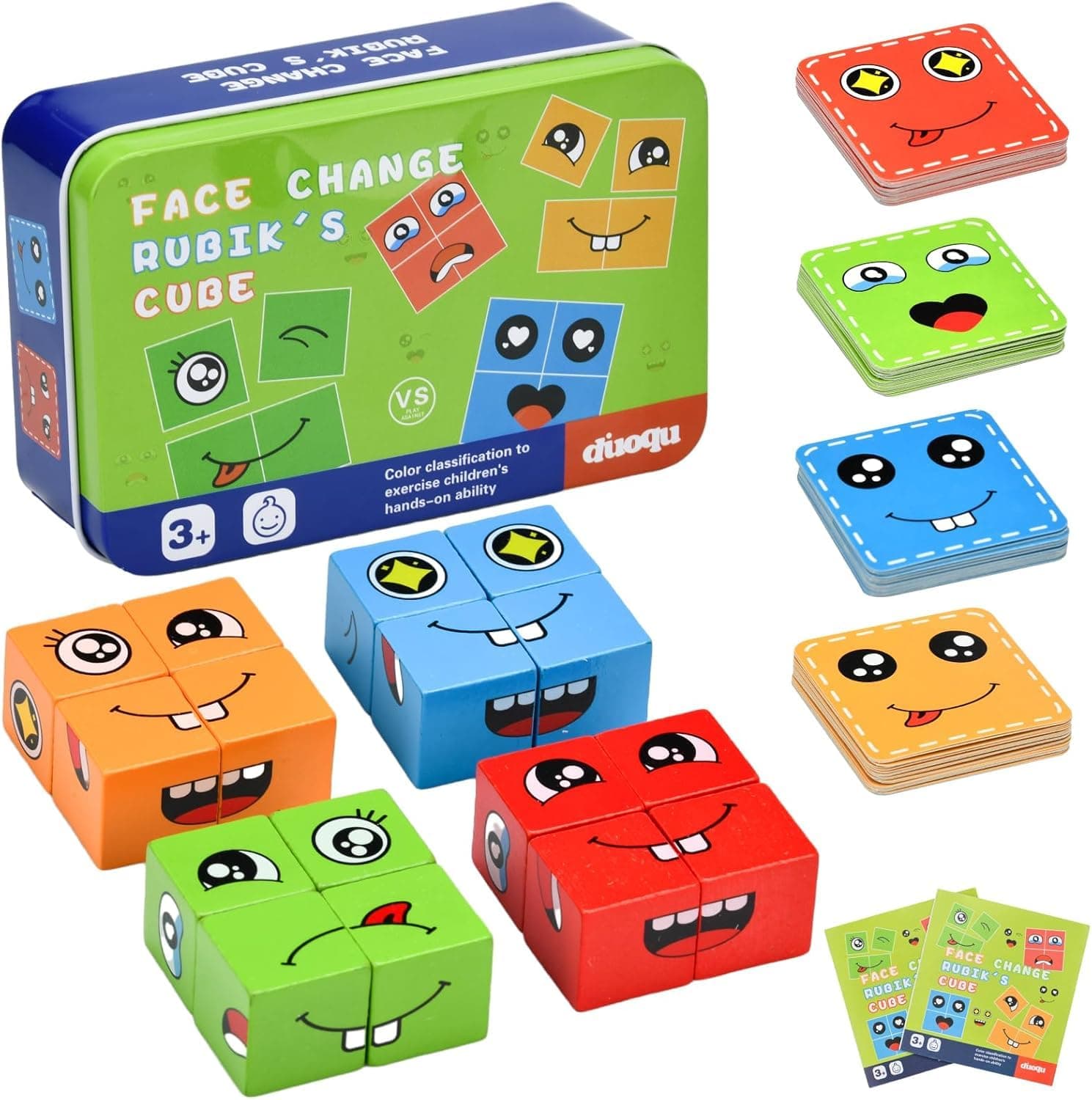 KLIFFOO Interactive Emoji Face Cube Puzzle Game for Kids, 4 Player Fun Expression Puzzle Matching Game, Face Changing Cube Building Blocks Pattern Puzzle, Brain Teaser & Educational Puzzles Toys