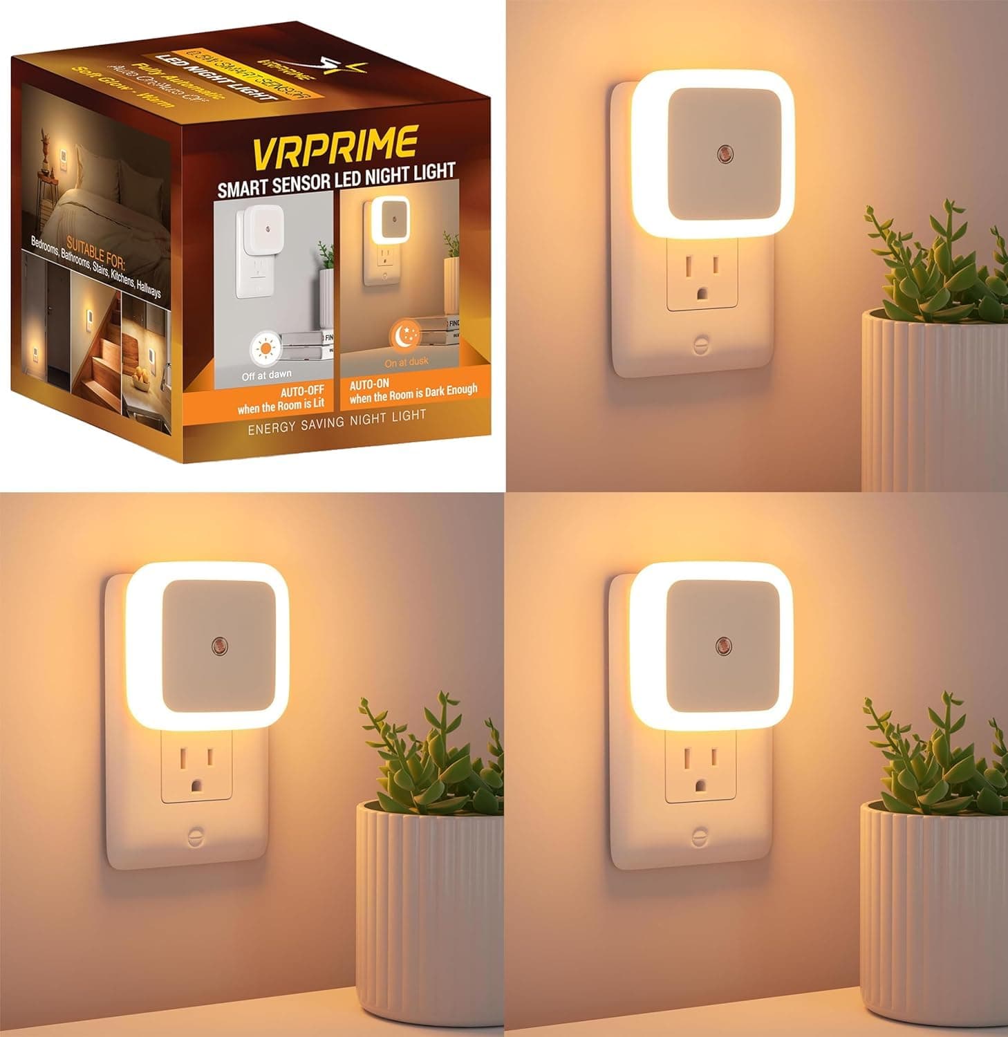 Night Lamp Sensor Light for Bedroom Bed Side Home | Smart Automatic ON/Off Dim LED Lights | Energy Saving 0.5W Lamp | Long Life for Hallway, Stairs, Kitchen, Bathroom (3, Warm)