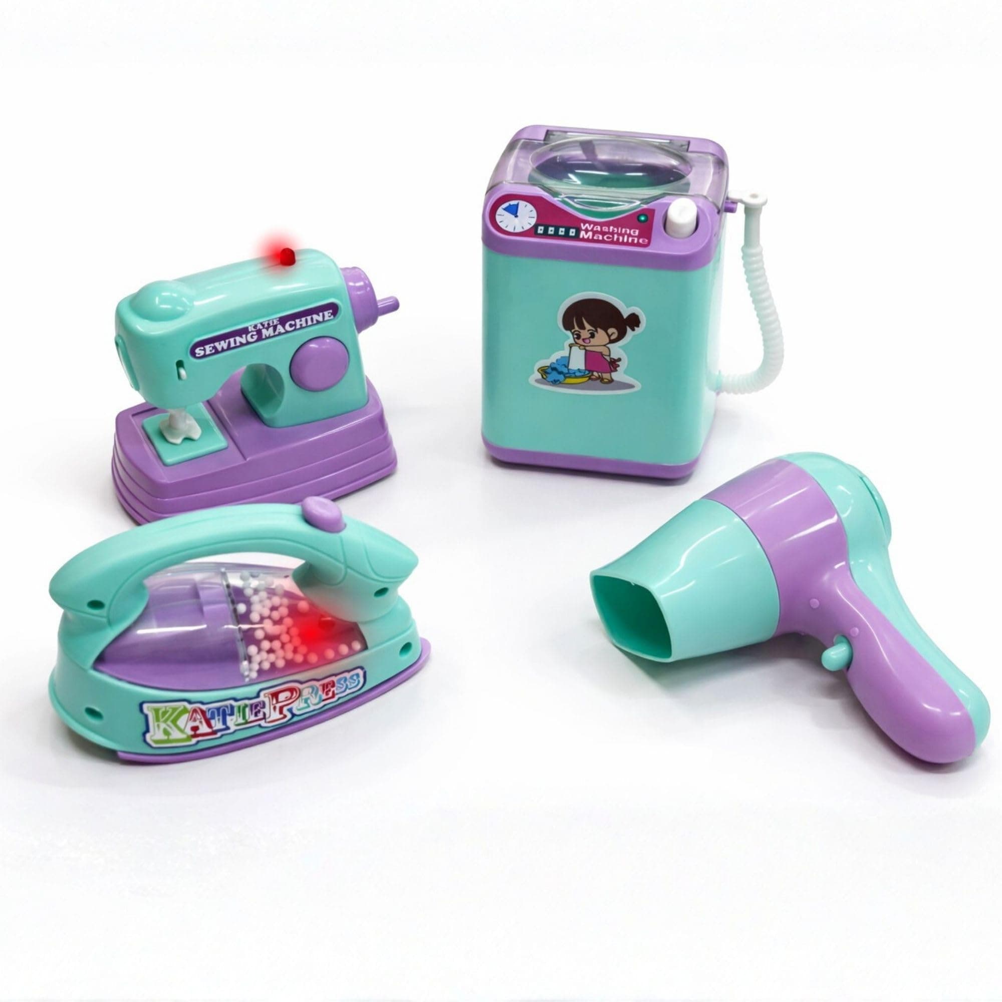 TOYTALES Pretend Play 4-in-1 Household Toy Set for Kids 3+ Year | Working Mini Washing Machine, Hair Dryer, Sewing Machine & Iron, Battery Operated Role Play Boy & Girl
