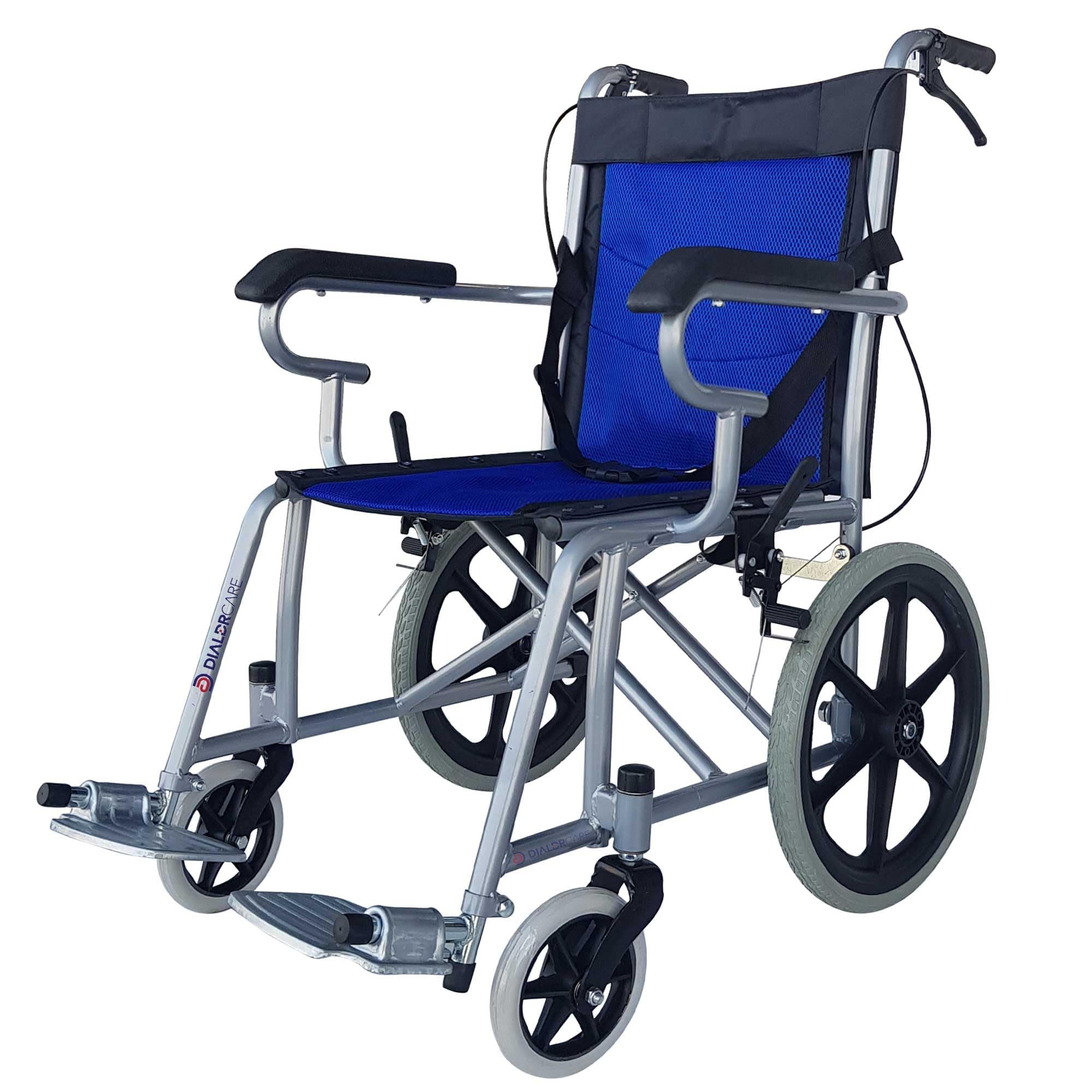 DIALDRCARE Lightweight Foldable Transporter Wheelchair For Old People (Ideal Width 16 Inch Seat) (BLUE)