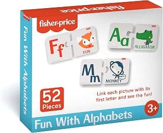 Fisher Price Fun With Alphabets - 56 Pieces Alphabet Matching Puzzle for Kids Age 3 Years & Above - Learning and Development - Fun & Learn With Colorful Pieces
