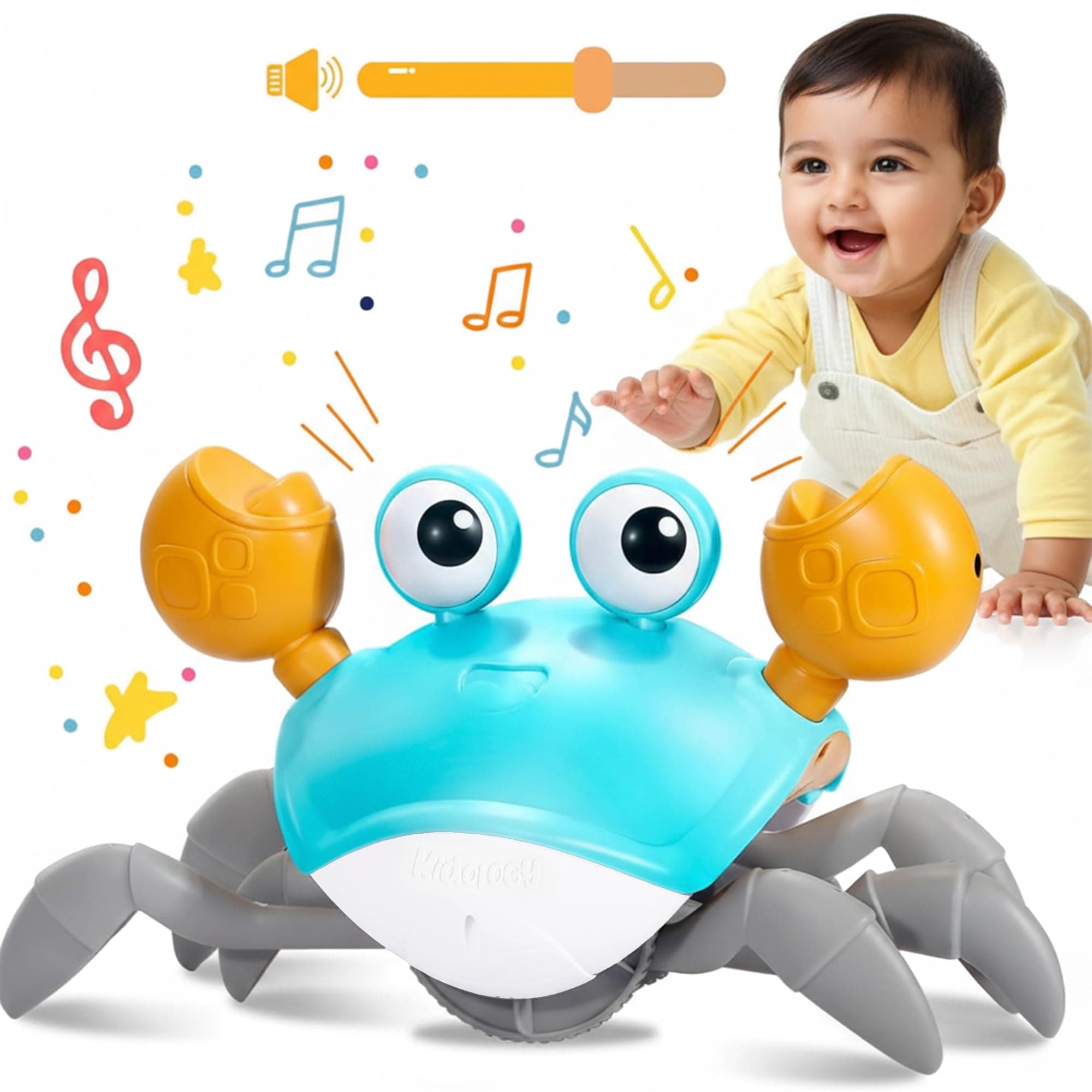 Kidology Crawling Crab Baby Musical Kids Toy with Led Lights & Rechargeable Battery|Interactive Early Learning and Entertainment Toys for Kids Toddlers & Infants,Multicolor