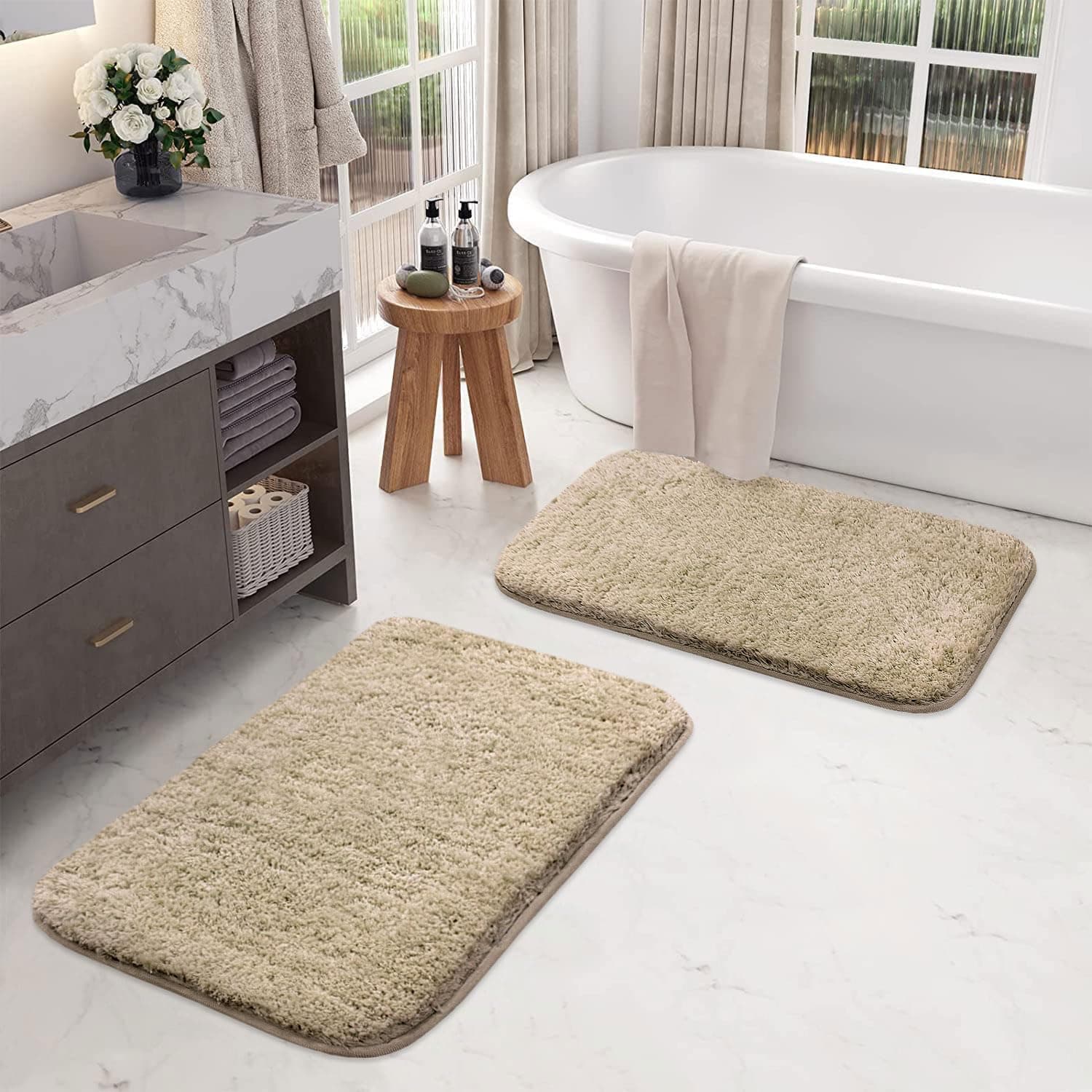 LUXE HOME INTERNATIONAL Bath Mat Super Soft Ultra Absorbent Rectangular Mat Microfibre 3200 GSM Door Mat For HOME/Kitchen/Bathroom/Bedroom/Kid'S Room Floor Mat (40X60 Cm) Pack Of 2, Beige