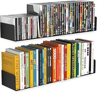 SHIOK DECOR Wall Mount Metal U Shape Shelf Book CD DVD Storage Display Bookcase Black Set of 2