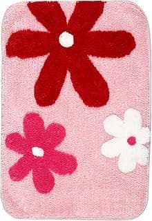 Saral Home Cotton Anti-Slip Rectangular Flower Print Bathmat | Washable, Non-Slip & Quick-Drying Mats for Home/Kitchen/Office | Soft & Super Absorbent Mats for Shower (Pink, 40x60 CM)
