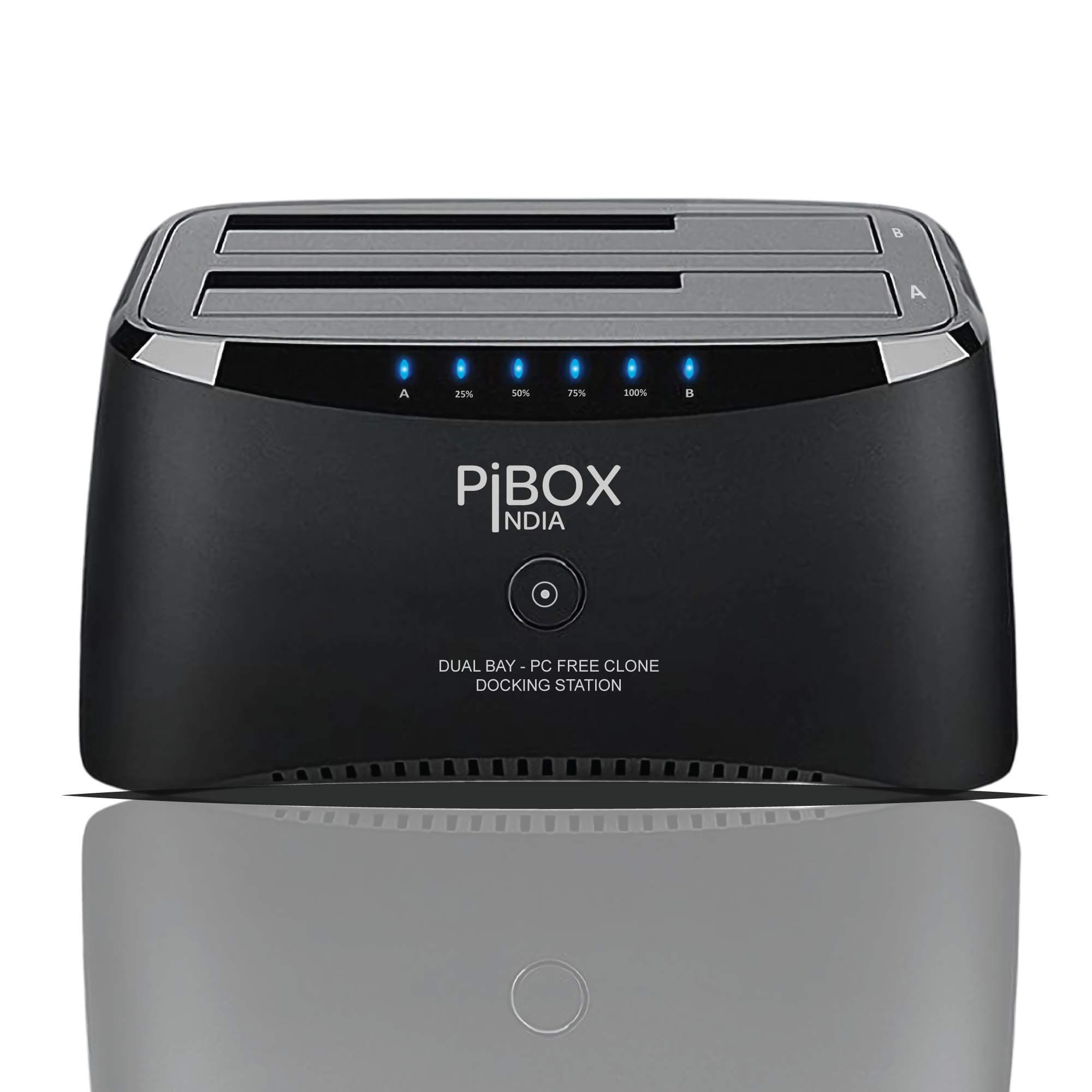 PiBOX India, Dual Bay USB 3.0 to SATA I, II, III Hard Drive Docking Station Upto 12TB for 2.5 or 3.5in HDD, SSD with Hard Drive Duplicator Offline Clone and Auto Sleep and UASP - Top-Loading Design