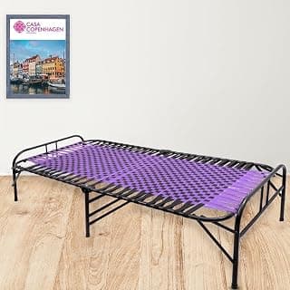 Casa Copenhagen, Portable Single Folding Bed Heavy Duty Metal Cot Khat for Sleeping Bed Space Saving Design Sturdy Synthetic Niwar feet - Purple & Black