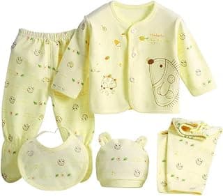 Fancy Walas Presents New Born Baby Summer Wear Baby Clothes 5Pcs Sets 100% Cotton Baby Boys Girls Unisex Baby Cotton/Summer Suit Infant Clothes First Gift for New Born Baby