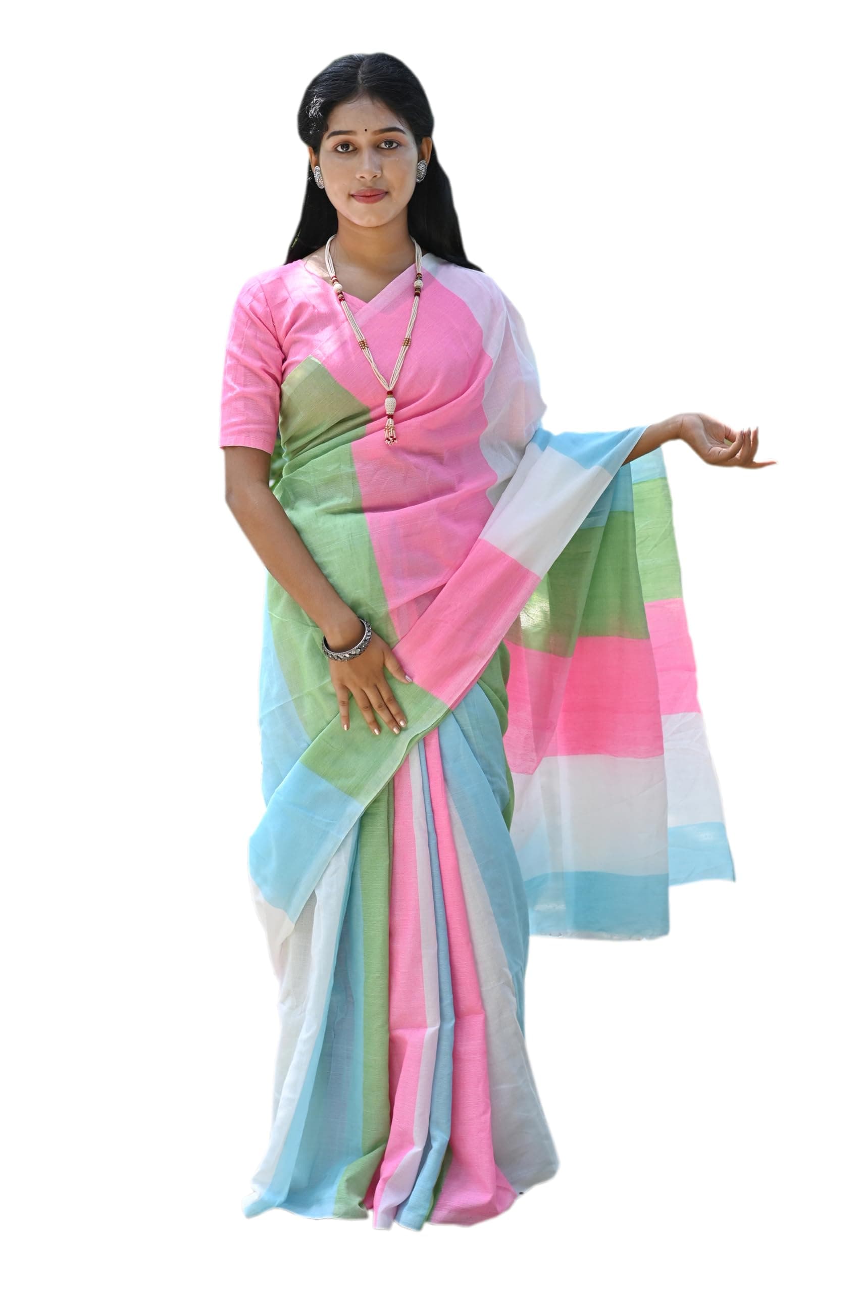 Kamana Textile Handloom Cotton Saree for Women with Matching Blouse Piece