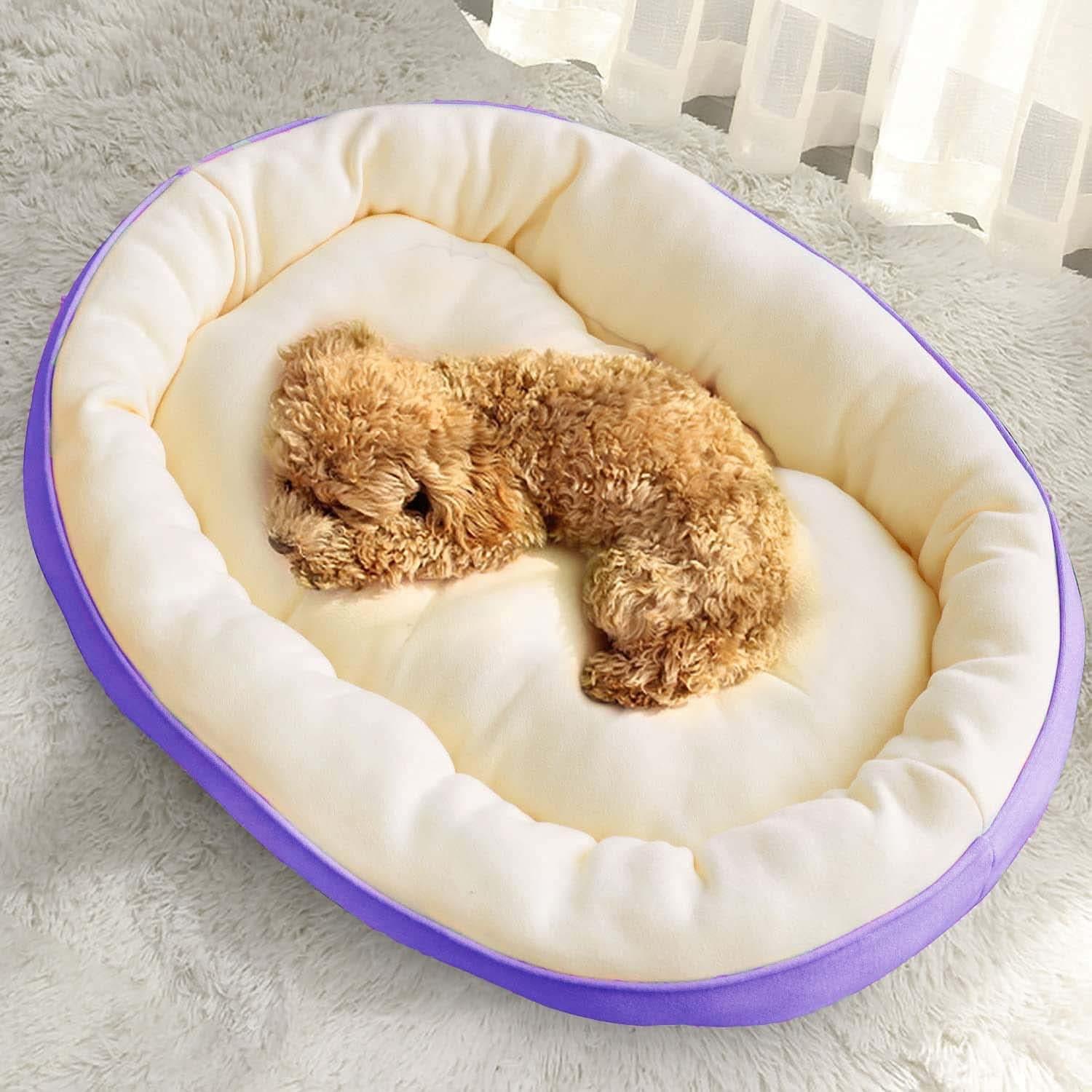 Fluffy's Cotton Dog & Cat Bed, Durable, Warm, Washable, Soft Calming - Small, Purple