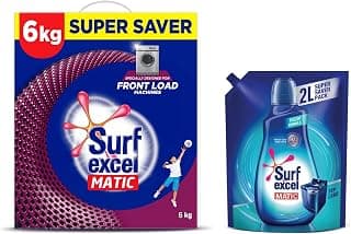 Surf Excel Matic Front Load Detergent Washing Powder 6 Kg & Matic Top Load Liquid Detergent 2 L Refill,- Super Saver Offer Pack