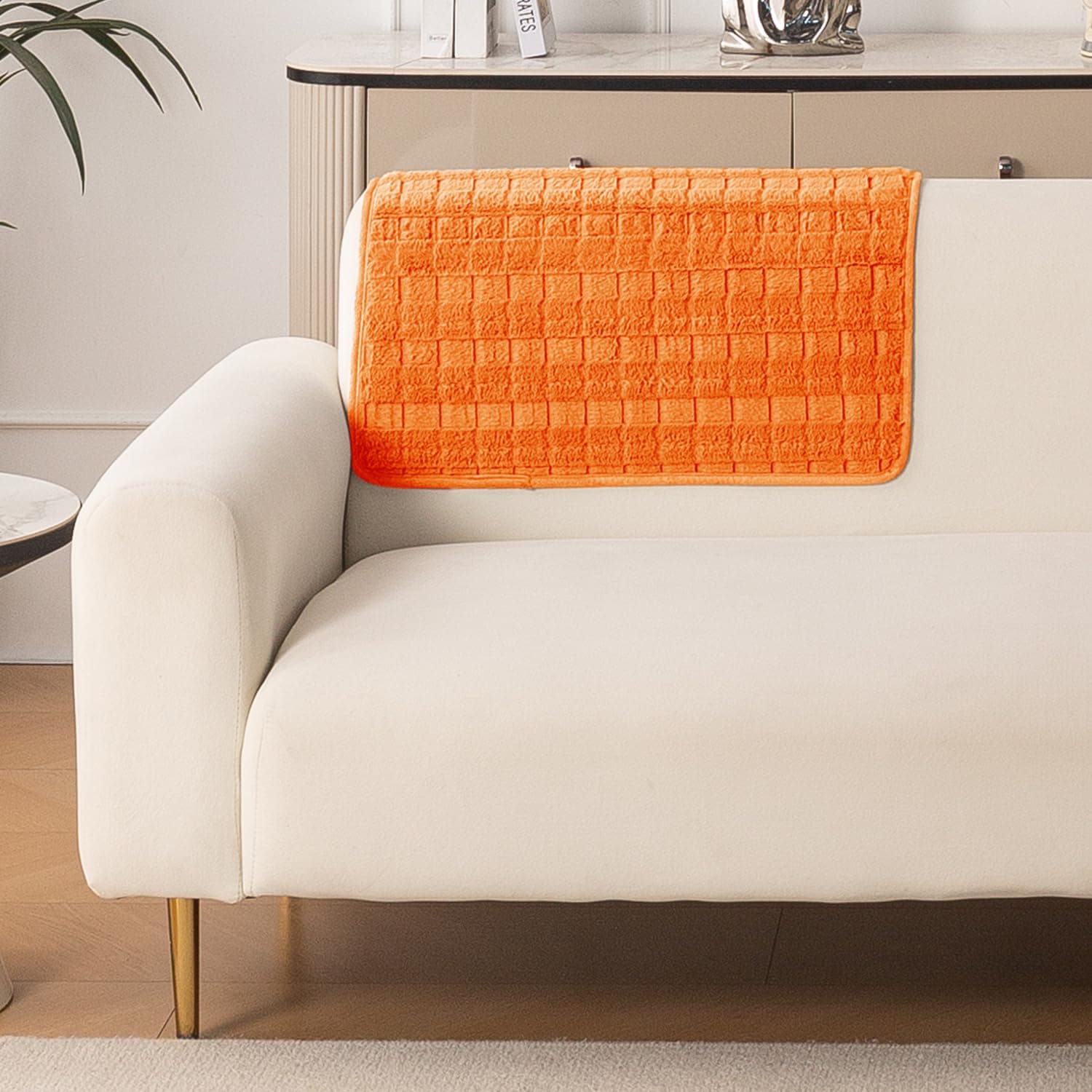 HOKIPO 'Plush Haven' Premium Anti-Slip Backrest Mat | Soft Fluffy Plush Fabric, Orange – 1 PC (AR-6256-OR)