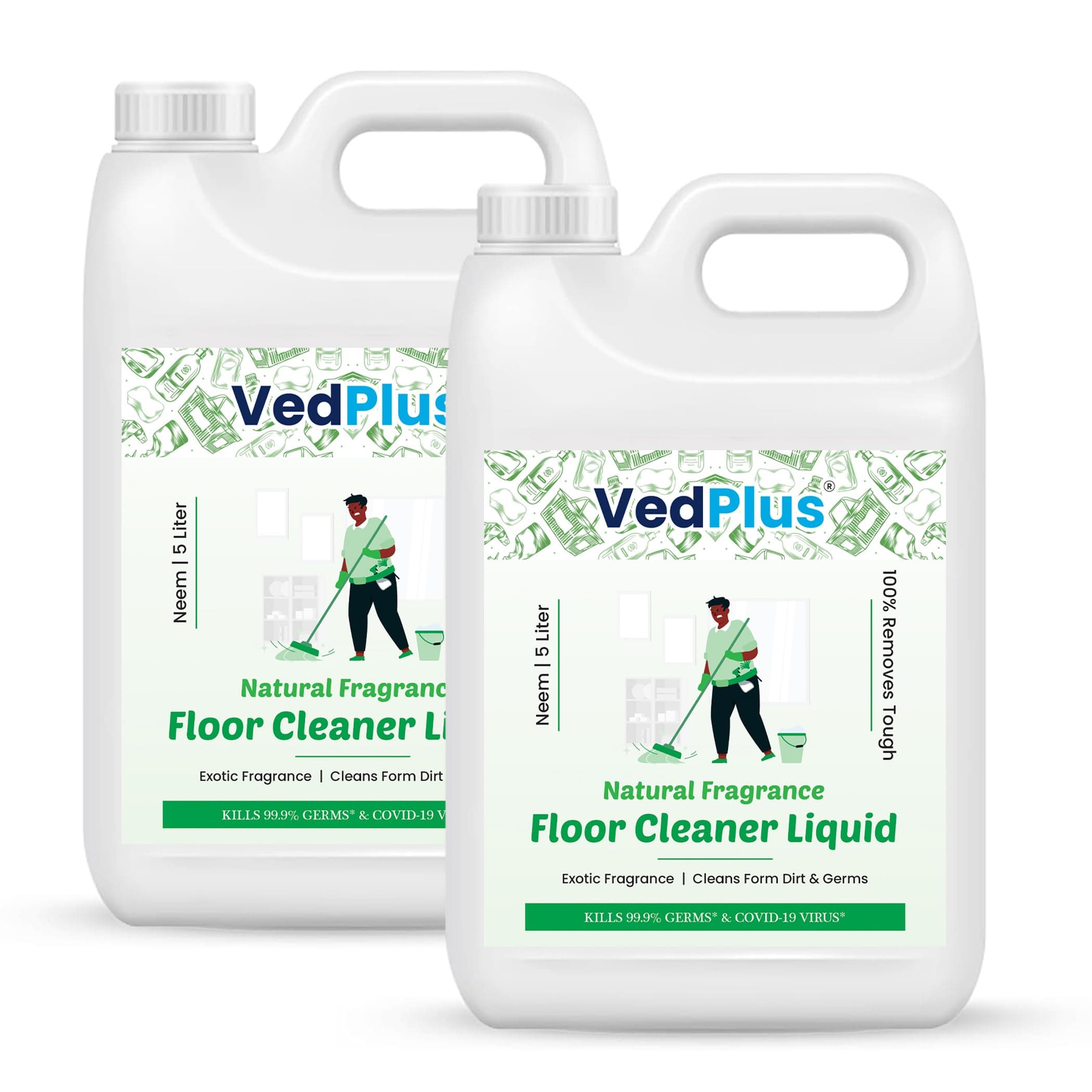 VedPlus 5L Neem Scent Natural Fragrance Floor Cleaner Liquid| Tough Stain Remover, Kills 99.9% Germs| Deep Cleaning For Homes & Offices| Eco-Friendly Non-Toxic Formula With Refreshing Neem (Pack Of 2)