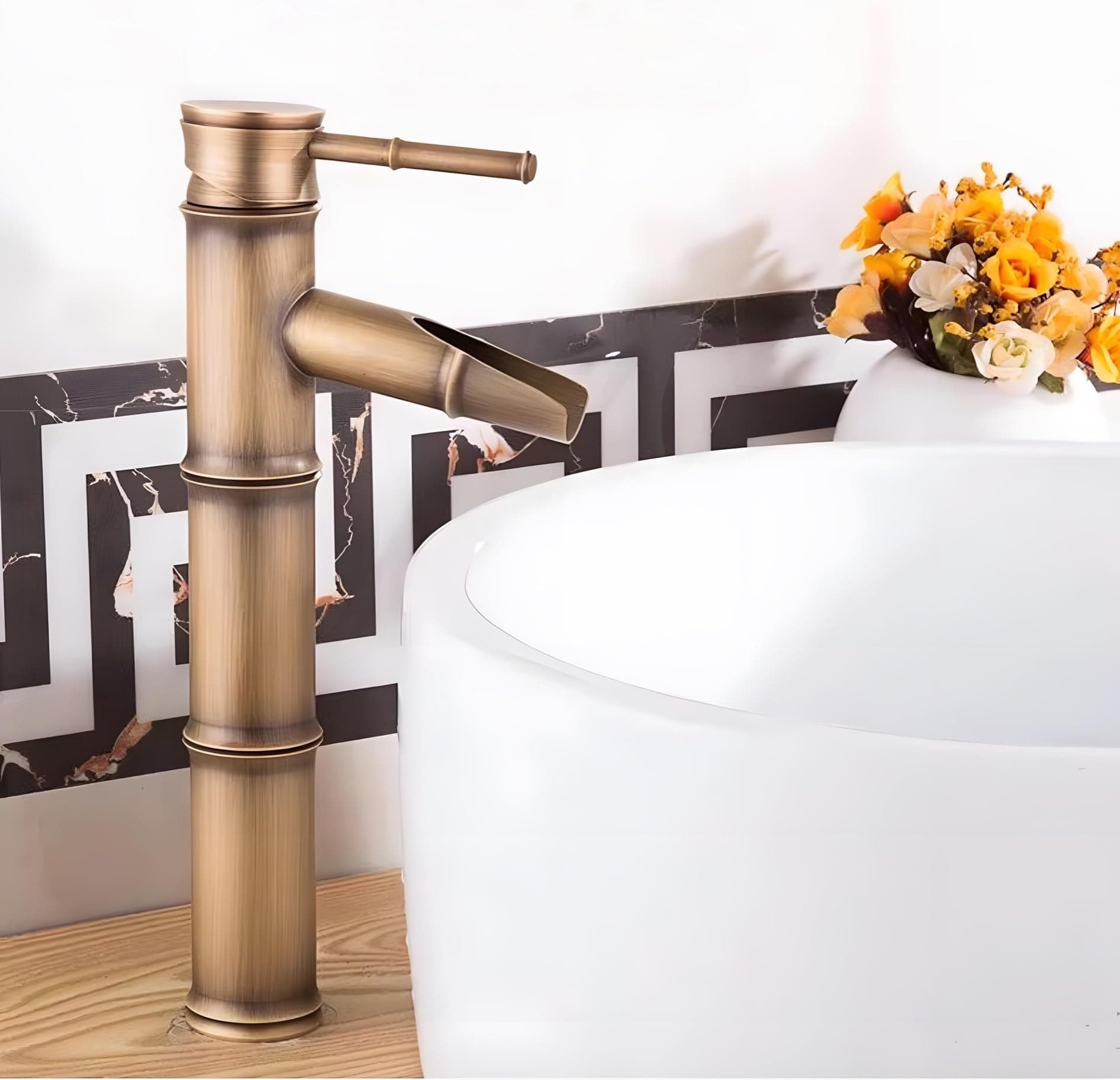 24x7 eMall Waterfall Bamboo Bathroom Basin Mixer Basin tap washbasin tap Faucet Brass 12 inch Height. Hot and Cold Water