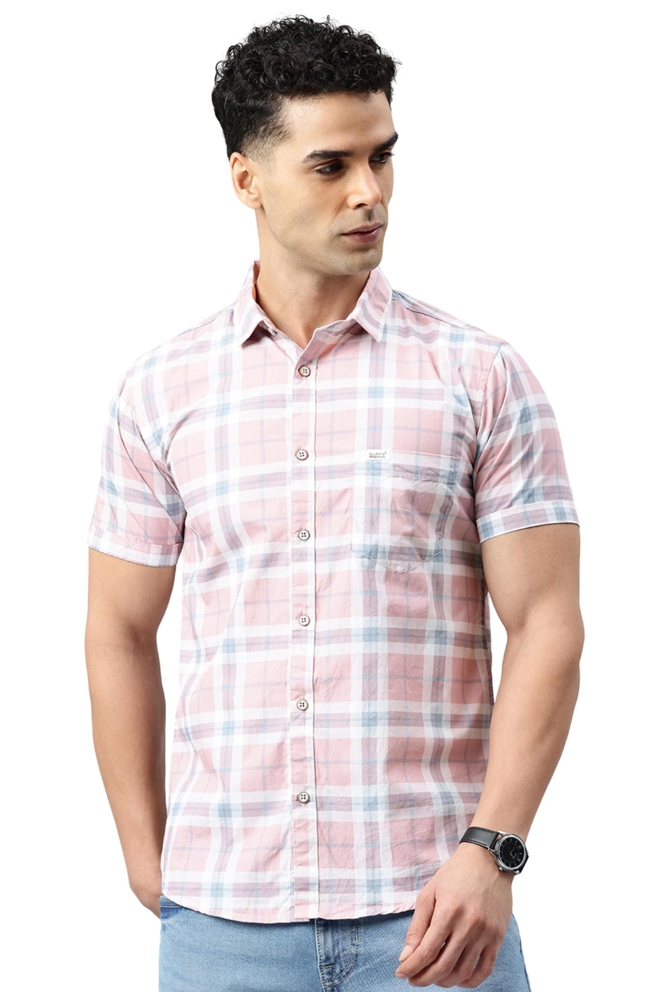 Majestic Man Men Slim Fit Pure Cotton Checkred Half Sleeve Casual Shirt