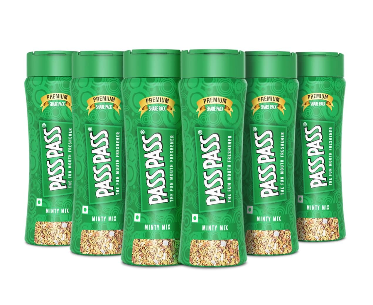 Pass Pass Minty Mix | Spice Based Mouth Freshener | Digestive, High in Fibre & Anti-Oxidants | Mint Mouth Freshener | Pack of 6-110g Each
