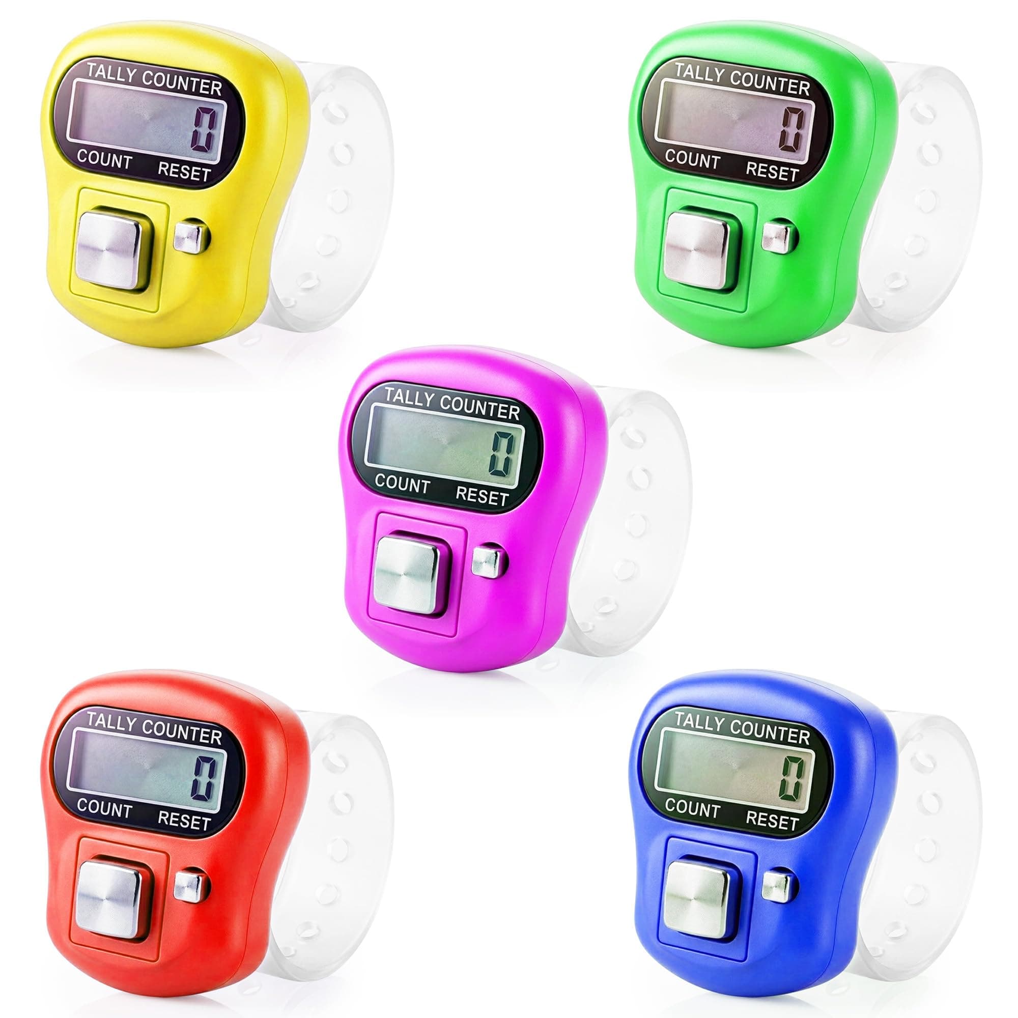 GLUN® Pack of 5 Finger Prayer Counter, 5-Digit Counting LCD Display Device, Ring Electronic Digital Finger Counter for Prayers & Various Counting Use (Random Colour)