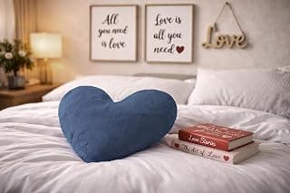 Decorative Velvet Blue Heart Cushions | Soft Filled Throw Pillows | 40x42 cm | Home Deco -Pack of 1