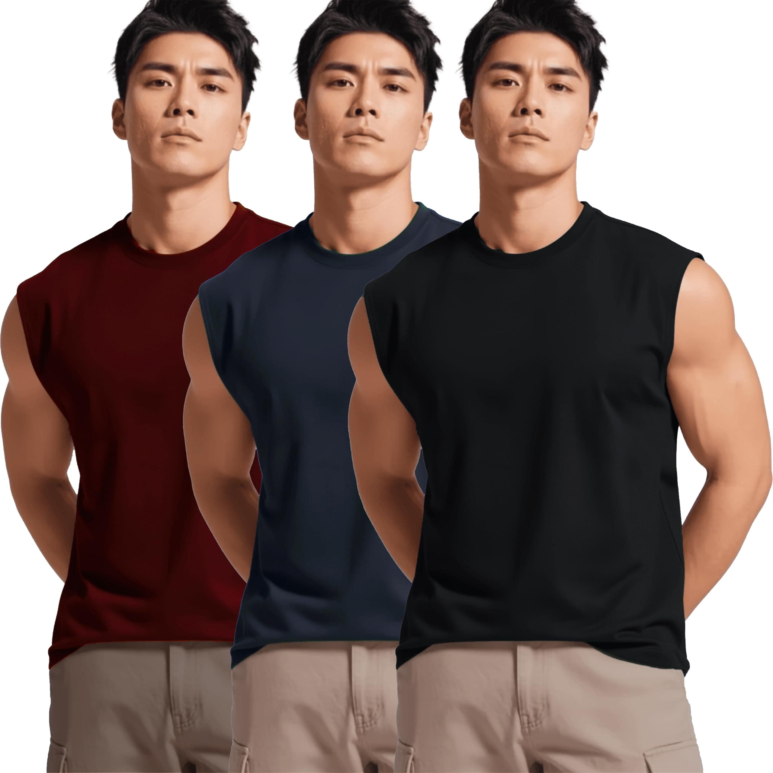 JUARI BE A GENTLEMAN Cotton Regular Fit,Sleeveless, Gym Vest for Men, Set of 3 (Multicolour)