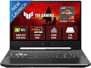 ASUS TUF A15, Smartchoice,AMD Ryzen 7 170,RTX 3050-4GB,16GB RAM (Upgradeable),1TB SSD,FHD, 15.6"(39.6 cm),Win 11 Home, M365 Basic(1Y),Office 2024, Black, 2.3 Kg, FA506NCQ-HN009WS, Gaming Laptop
