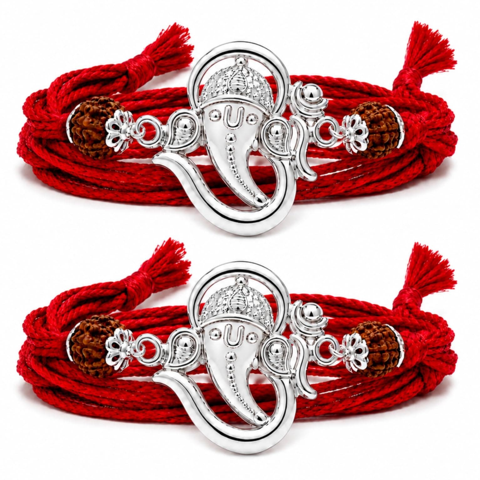 RANA SILVER RAKHI Pure Silver Rakhi 925 with 5 Mukhi Orignal Rudraksh | Ganesh ji Rudraksh Silver Rakhi for Brother