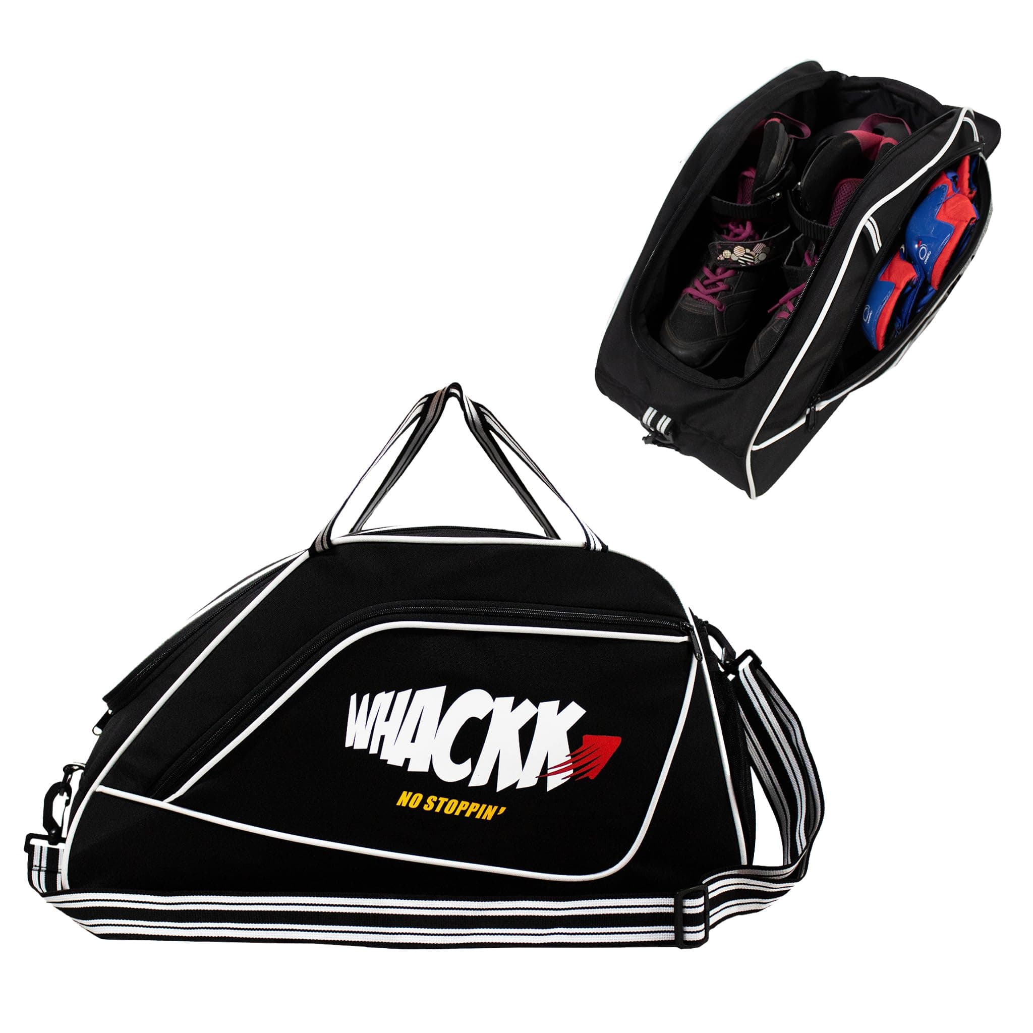 WHACKK Flip Junior Blk 33L|Skating/Gym/Sports/Travel Bag|Inline Roller Equipment Bag||Quad Ice Skates Kit|Kitbag|Easy Access Pocket|2 Bottle Holders|Compartment Fits in Helmet & Skates 6"