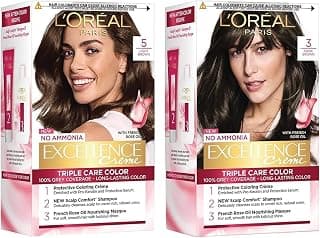 L'Oreal Paris Excellence Creme Hair Color, 3 Dark Brown/Natural Darkest Brown, 72ml+100g & Excellence Creme Hair Color, 5 Light Brown/Natural Brown, 72ml+100g