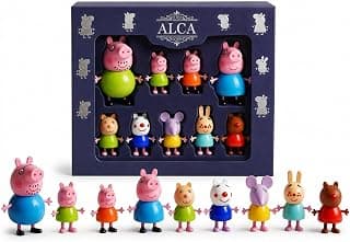 ALCA Peppa Pig Figure Family Set of 9 Pieces | Pretend Play Toy Set with Peppa, George, Mummy Pig, Daddy Pig & Friends | Poseable Family & Friends Action Figures for Kids, Boys & Girls |
