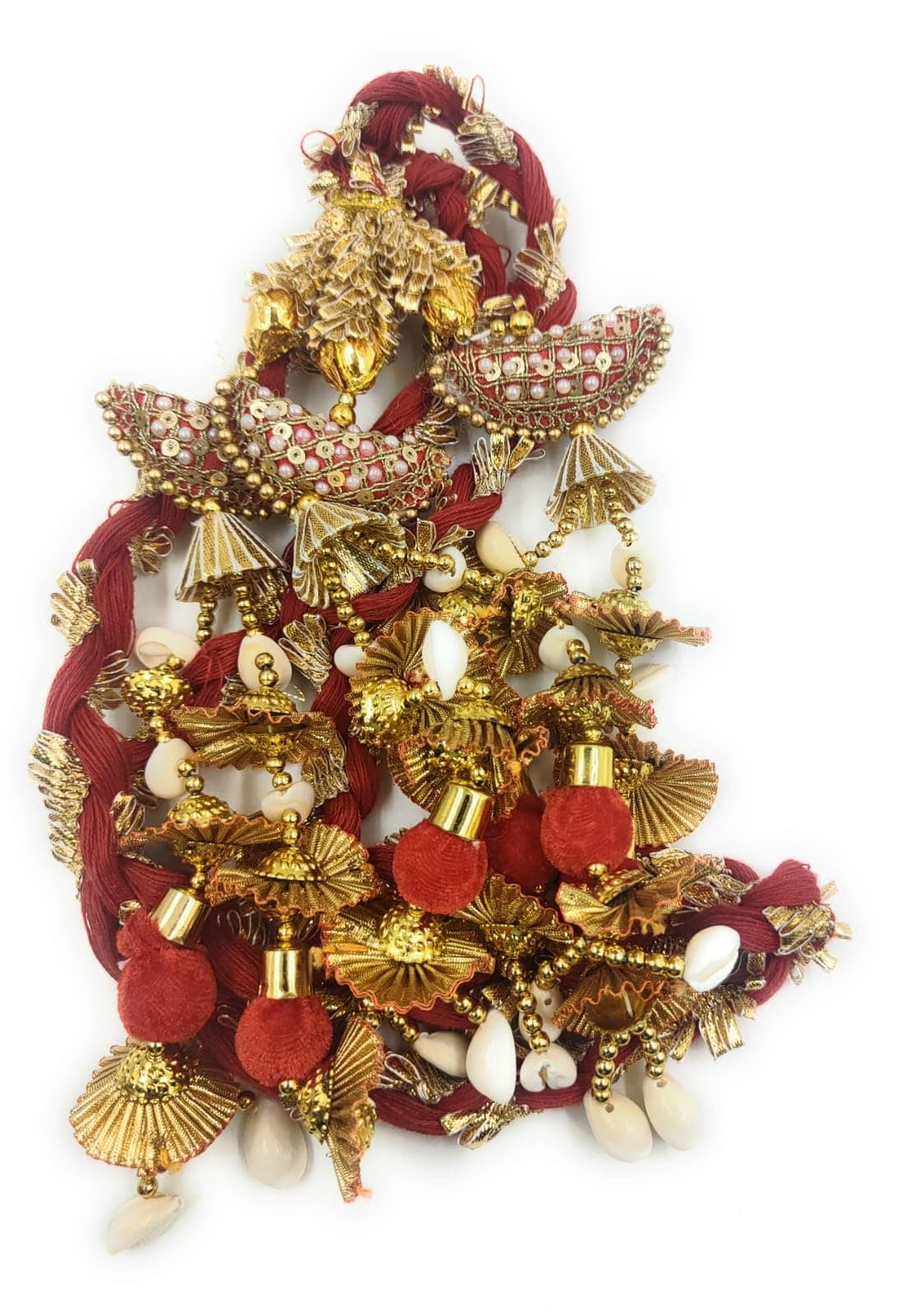 SIMKA® Duble Mirror Heavy Design Punjabi Paranda with Golden Gotapatti Dori/Hair Hair accessories/Extension/Braid Tassles/Patiala Shahi Parandi/Jadai Billai (Red Potli)