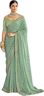 SIRIL Women's Bandhani Printed Embroidery Georgette Saree with Unstitched Blouse Piece