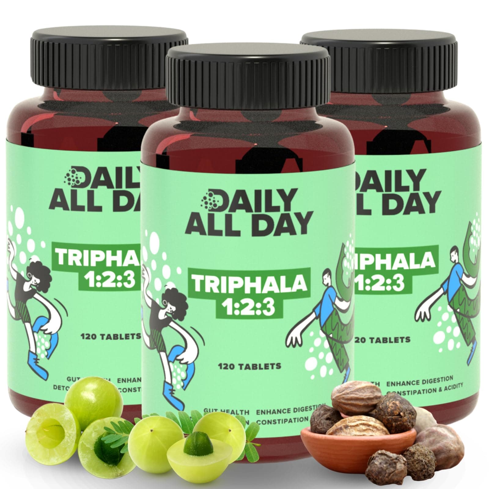 Daily All Day Triphala 1:2:3 Ratio Tablets 360 Ayurvedic Bowel Regulator for Constipation, Gas & Acidity Relief Maharishi Vagbhata Formula Gut Health & Detox Ayush Certified 6 Month Supply Pack of 3