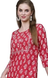 KBZ Women's Cotton Printed Embroidered Straight Kurta