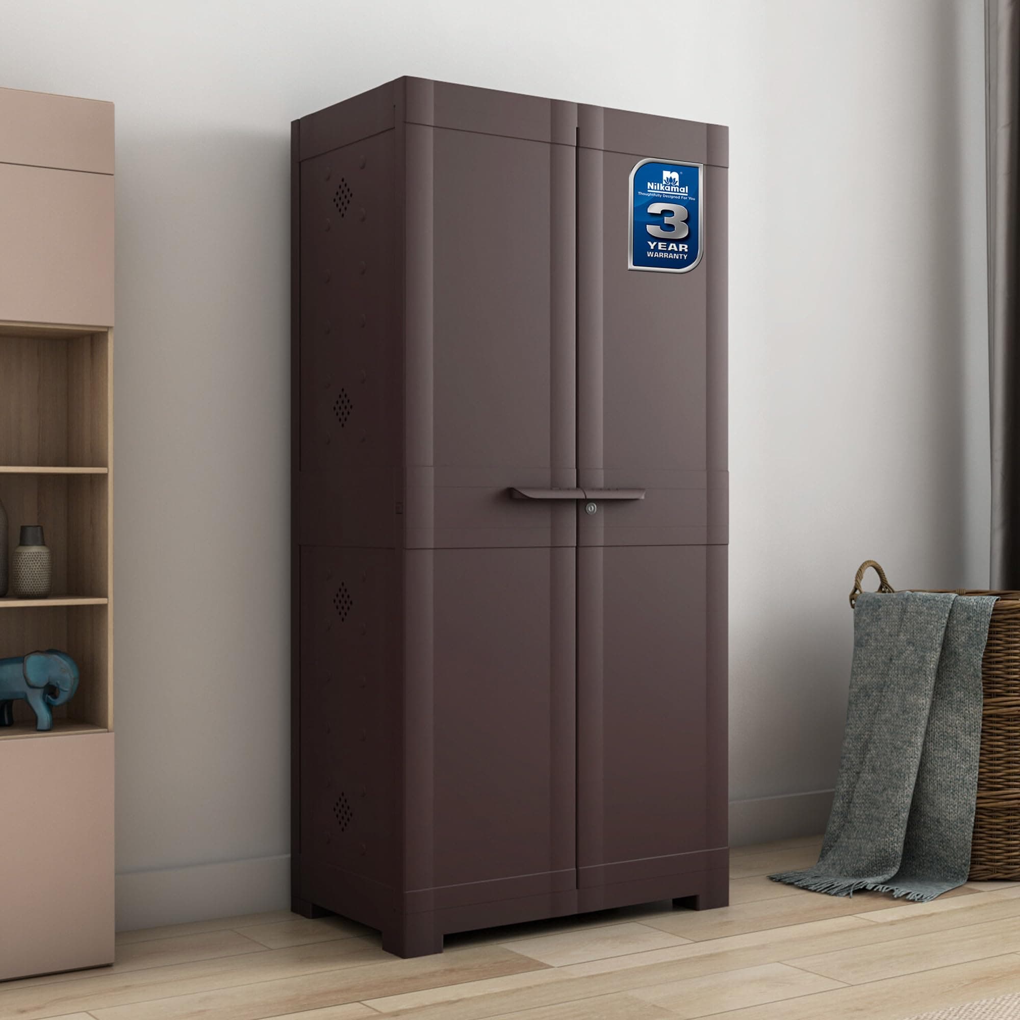 Nilkamal Freedom Large 18 (FMSC18) Shoe Rack Plastic Cabinet with Dustproof Door – Shoe Rack for Home, Chappal Stand for Home Indoor & Outdoor, Shoes Rack Plastic with Door (Weather Brown)