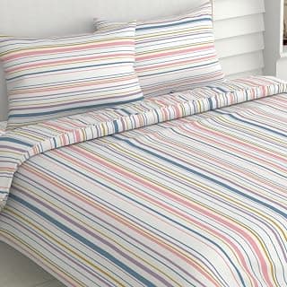 haus & kinder Pure Cotton King Size Bedsheet with 2 Pillow Covers for Double Bed 186 TC 108X108 Inches Flat Bed Sheet | Magical Stripe