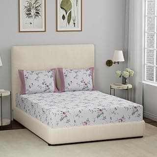 maspar Eclectic Garden Florate Cotton Printed Red King Bed Sheet with Pillow Case