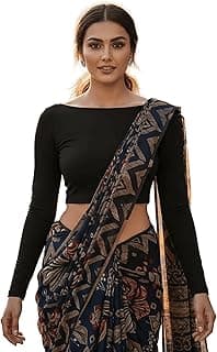 Khakey Women's Black Boat Neck Full Sleeve Cotton Crop Top's|Choli Blouses for Women's|Readymade Blous and Croptop for Saree