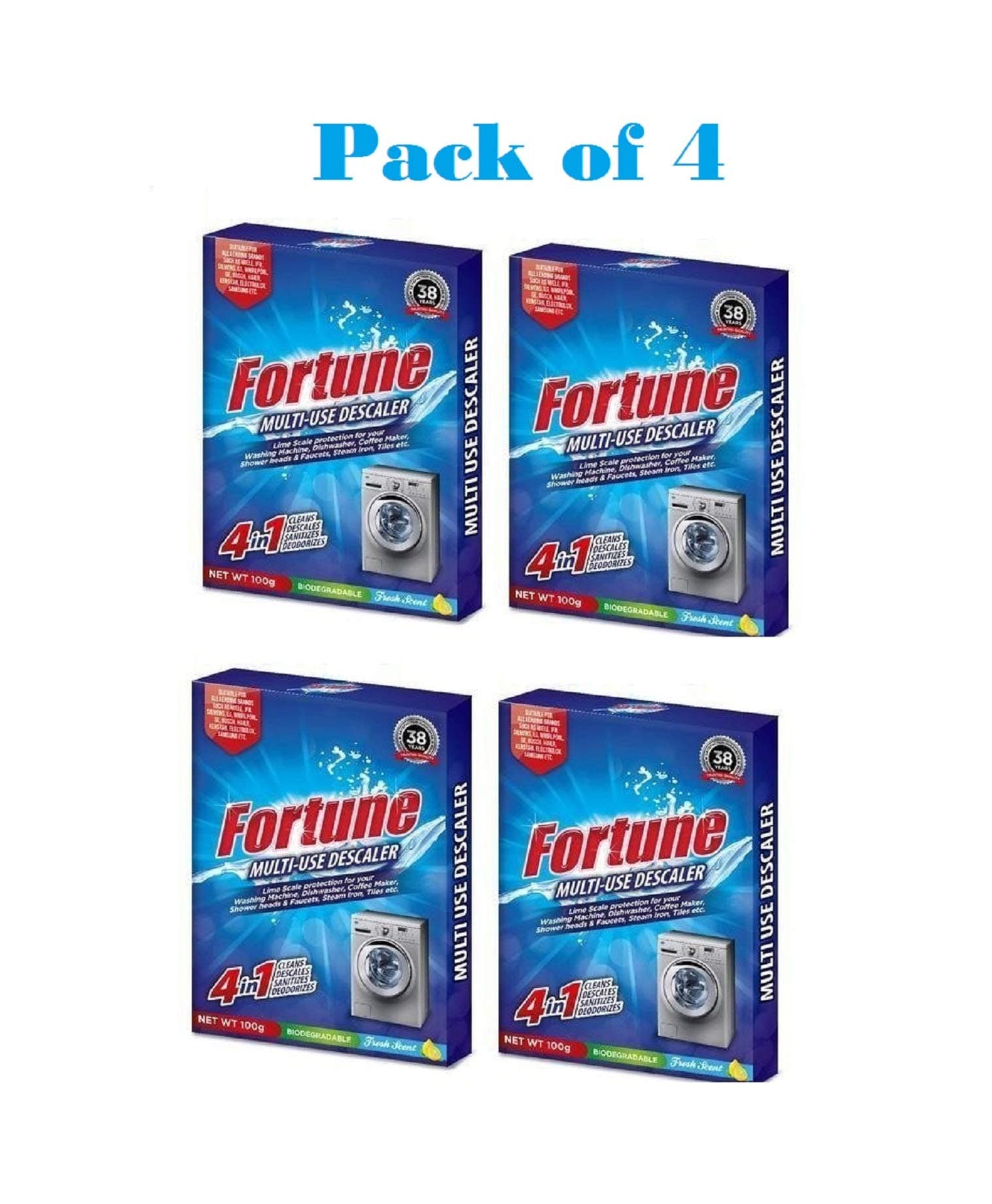 Fortune Washing Machine Cleaner & Descaler Powder | (Pack of 4-100g per Pack) | Tub & Drum Deep Cleaner | Removes Limescale,Odour & Residue |Front & Top Load Safe
