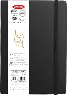 Anupam Fluct A6 Ruled Journal | 160 Pages | 80gsm | Matte Finish PVC Cover Notebook | pH Neutral And Acid Free Paper | Matching Elastic Closure | Ruled Sheets Good For Journaling, Offices (Black)