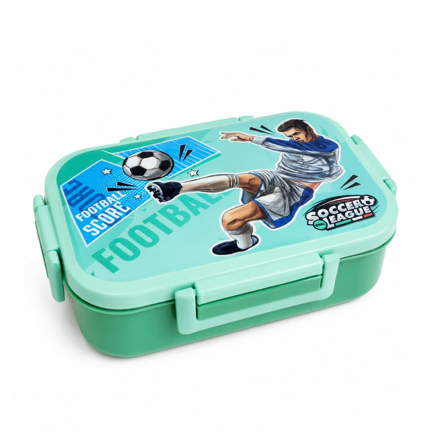 RAJWARE Rock PRO Kids Soccer Printed Stainless Steel Lunch Box with 2 Containers, 800ml + 200ml Thermoware Tiffin Box with Spoon, Ideal for School, Picnic & Outdoor Hot Food Lunch Box Pink (Green)