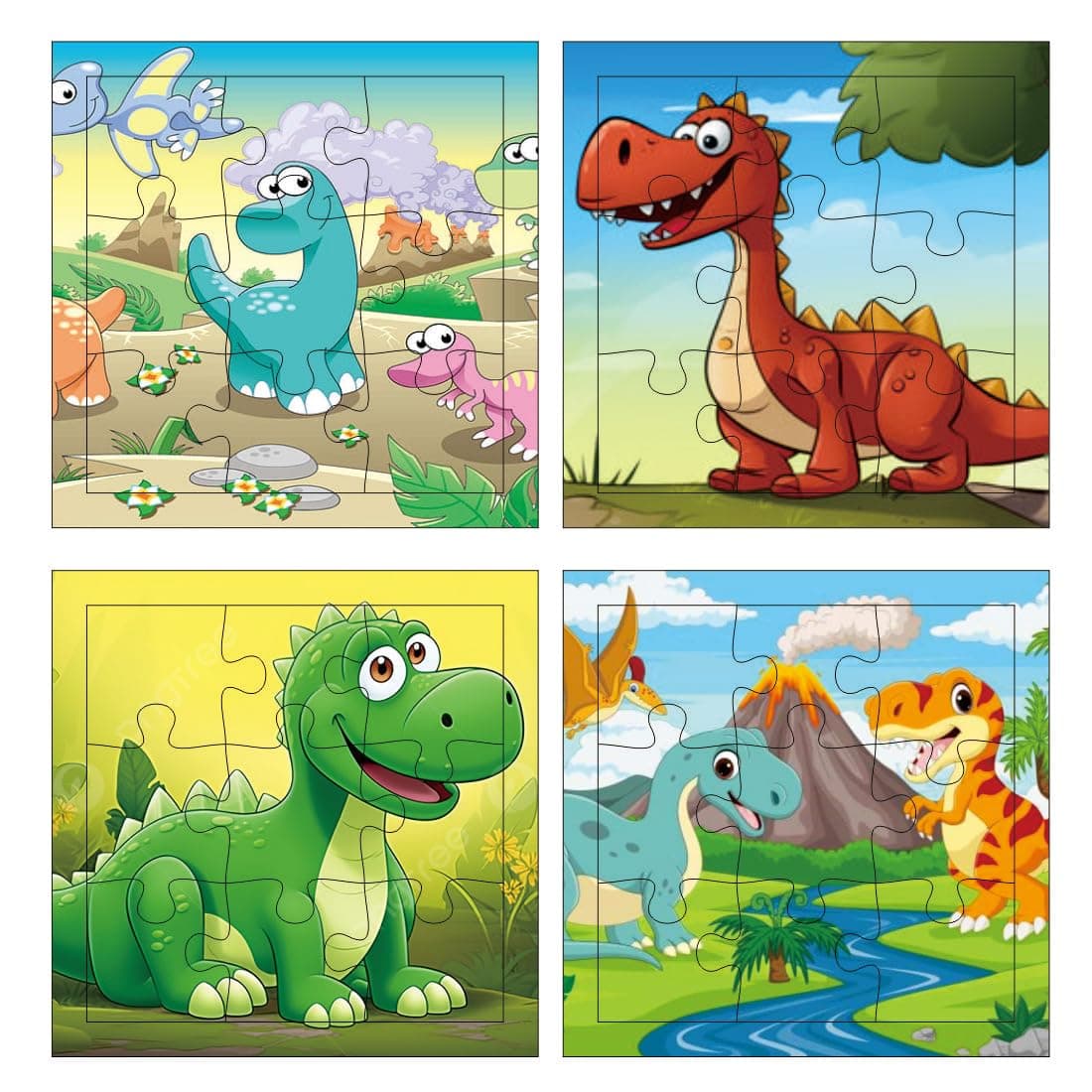 Otidge Wooden Jigsaw Puzzle Games for Kids 3 Years+ | Brain Games | Pack of 4 6X6 Inches Puzzles (Dinosaurs)