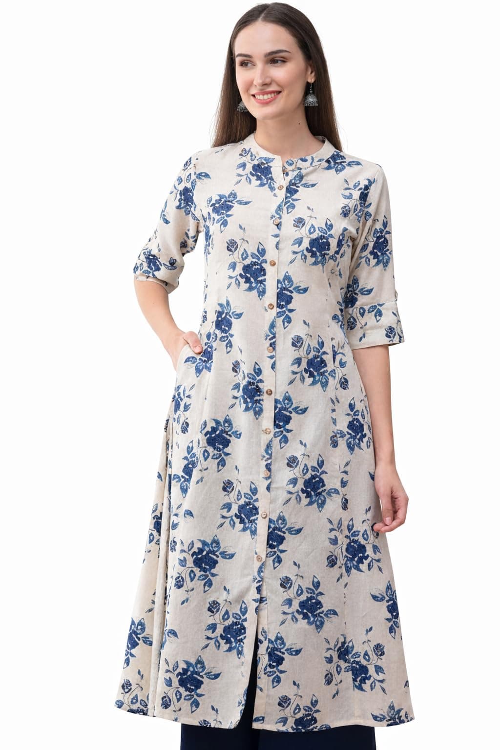 Pistaa's Women's Cotton Relaxed Fit A Line Kurta