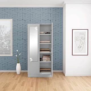 Interio by Godrej Slimline 2-Door Steel Almirah | Cupboard for Clothes, Royal Ivory, 1-Year Warranty, 4 Shelves, Star Design Mirror