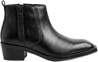 Comforts Men's Black & Brown High Heels Chelsea Boots with Zipper, Block Heel Ankle Boots
