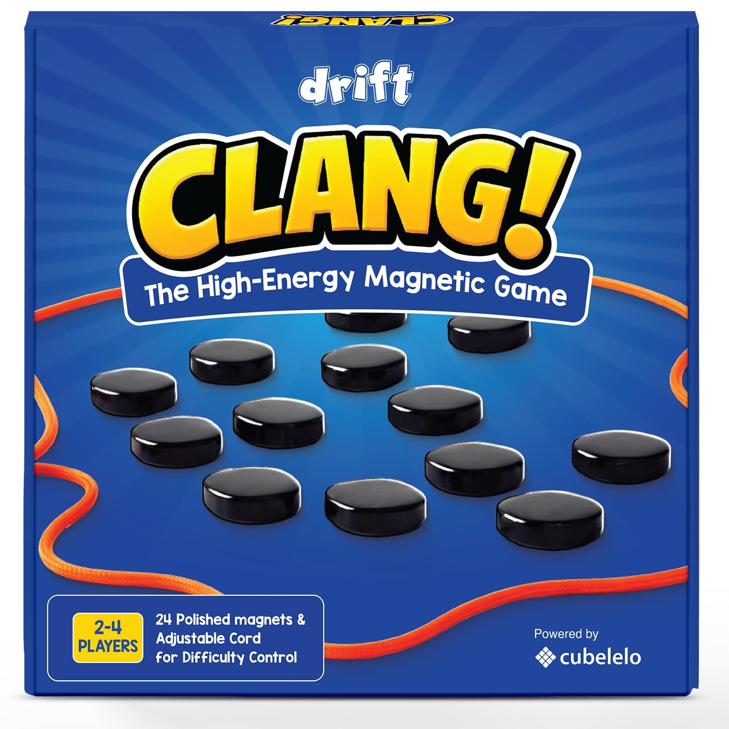 Cubelelo Drift Clang! | 2-4 Players Classic Magnetic Attraction Strategy Game | Features 24 Magnets & Adjustable Rope | Fun Gifting Toy for Family, Teens & Adults | Compact and Travel Friendly